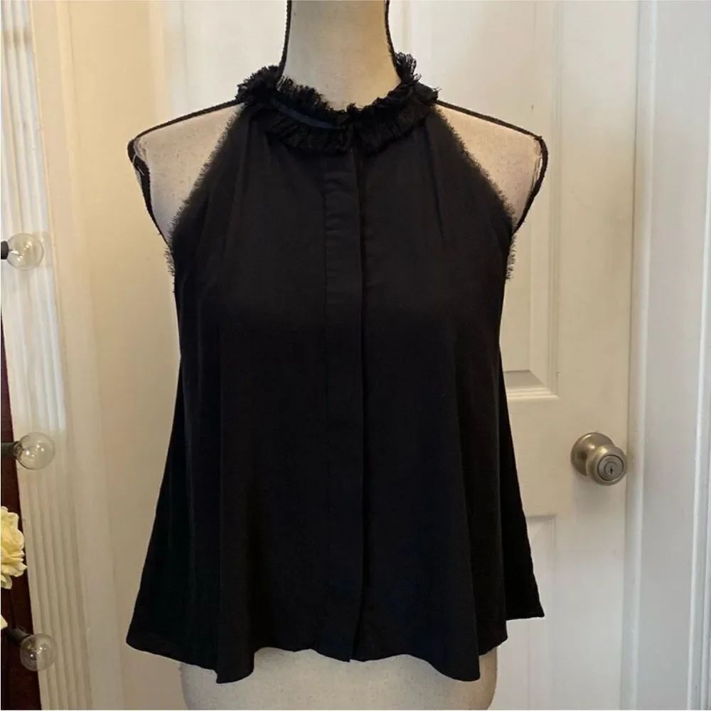 Alexis Black Ruffle Trim silk Blouse, S